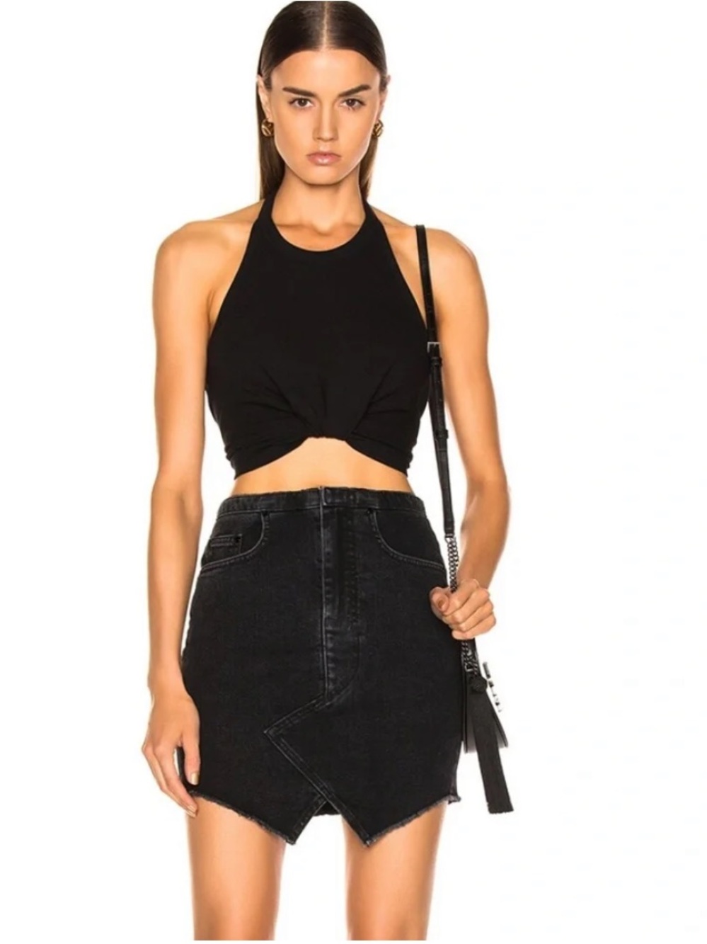Cotton Citizen Black Asymmetrical Denim Mini Skirt